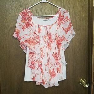 Cato Coral and Pink Butterfly Top w/ White Cami